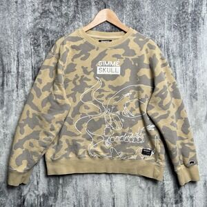 Y2K TRUKFIT Gimme Skull Camouflage Graphic Pullover Sweatshirt Crewneck L